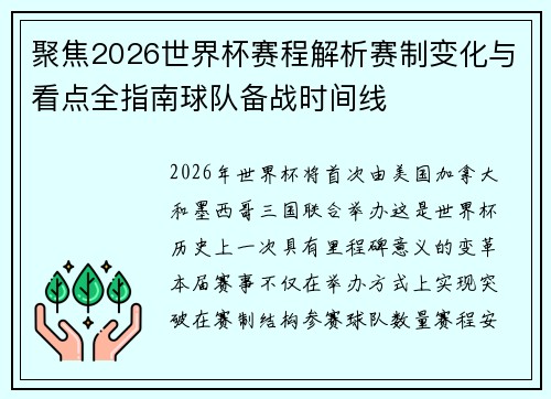 聚焦2026世界杯赛程解析赛制变化与看点全指南球队备战时间线 聚焦2026世界杯赛程解析赛制变化与看点全指南球队备战时间线